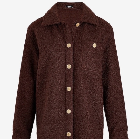 Express Dark Brown Teddy Jacket with Gold Buttons - Picture 3 of 11